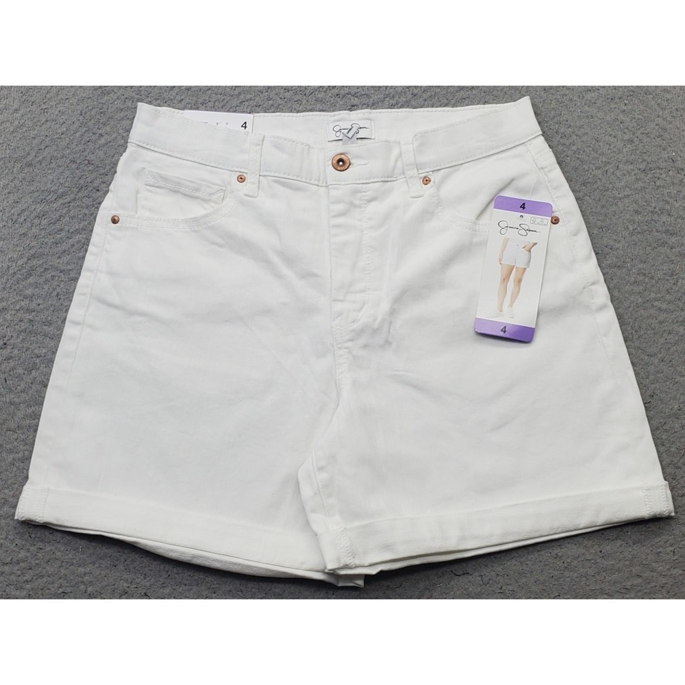 Jessica Simpson Rolled Shorts Womens 4 White Denim High Rise Stretch Outdoor